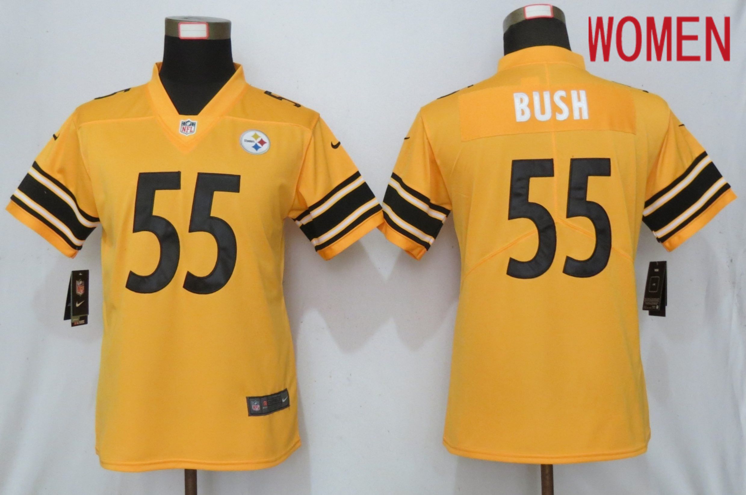 Women Pittsburgh Steelers #55 Bush 2019 Vapor Untouchable Nike Gold Inverted Elite Playe NFL Jerseys